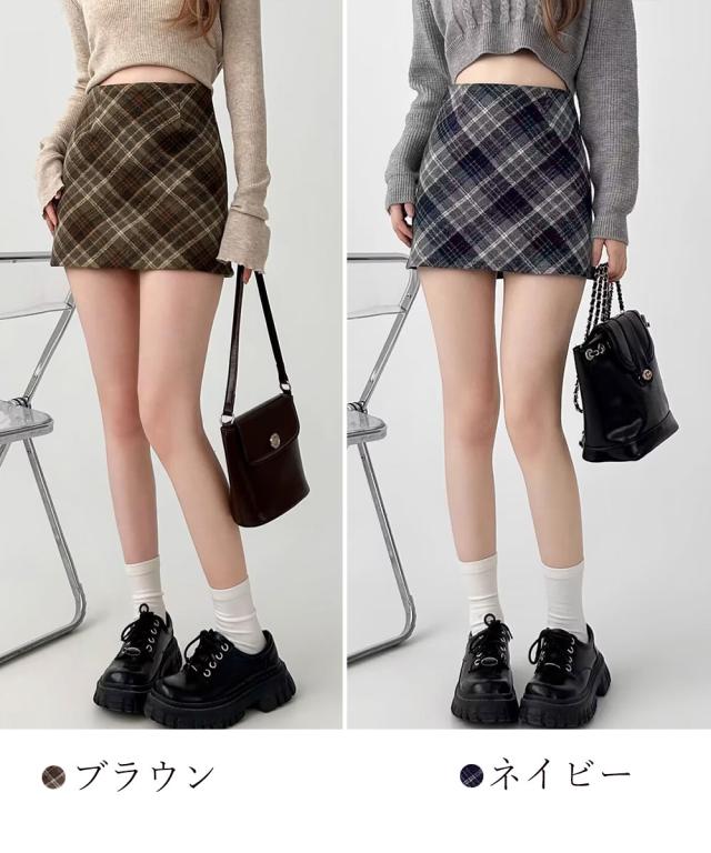 レトロチェック柄ミニスカートハイウエスト 送料無料 即日発送-1