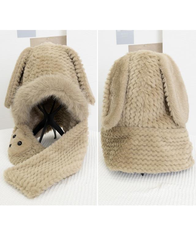 マフラー帽子うさぎ耳 ファー帽子ボア帽子 送料無料 即日発送-2