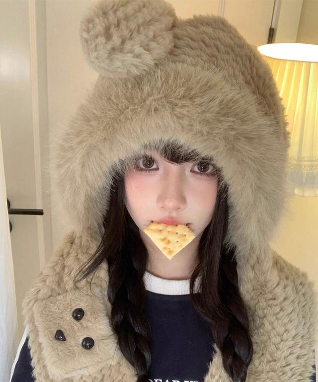 マフラー帽子うさぎ耳 ファー帽子ボア帽子 送料無料 即日発送-6