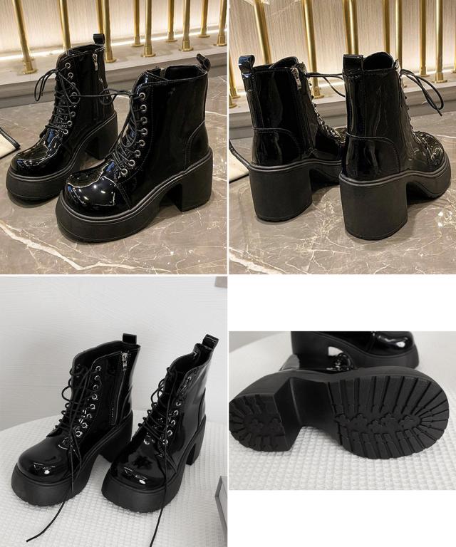 ショートブーツ 厚底ブーツ レースアップ 送料無料 即日発送-2