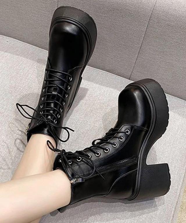 ショートブーツ 厚底ブーツ レースアップ 送料無料 即日発送-5