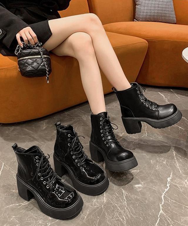 ショートブーツ 厚底ブーツ レースアップ 送料無料 即日発送-7