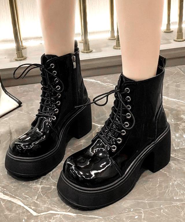 ショートブーツ 厚底ブーツ レースアップ 送料無料 即日発送-8