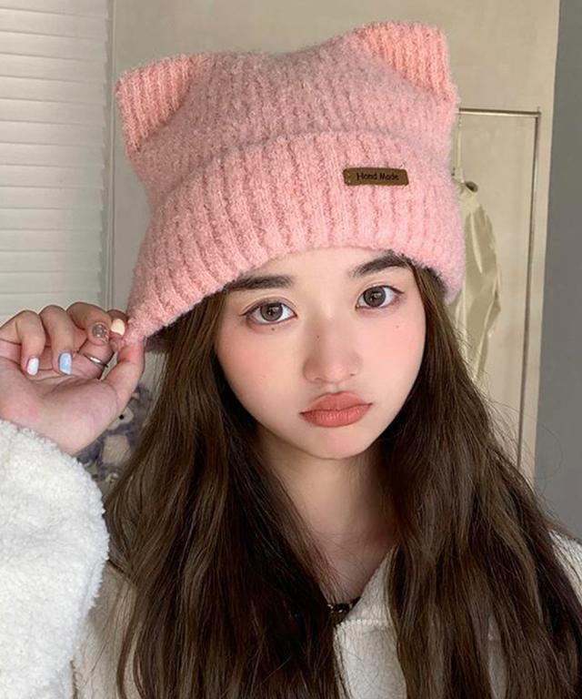 猫耳ビーニー リブニット帽子 レディース 送料無料 即日発送-9