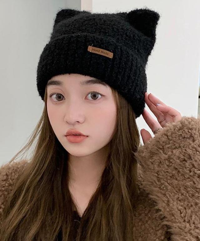 猫耳ビーニー リブニット帽子 レディース 送料無料 即日発送-3