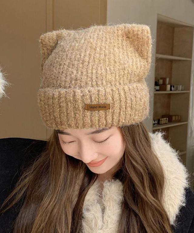 猫耳ビーニー リブニット帽子 レディース 送料無料 即日発送-5