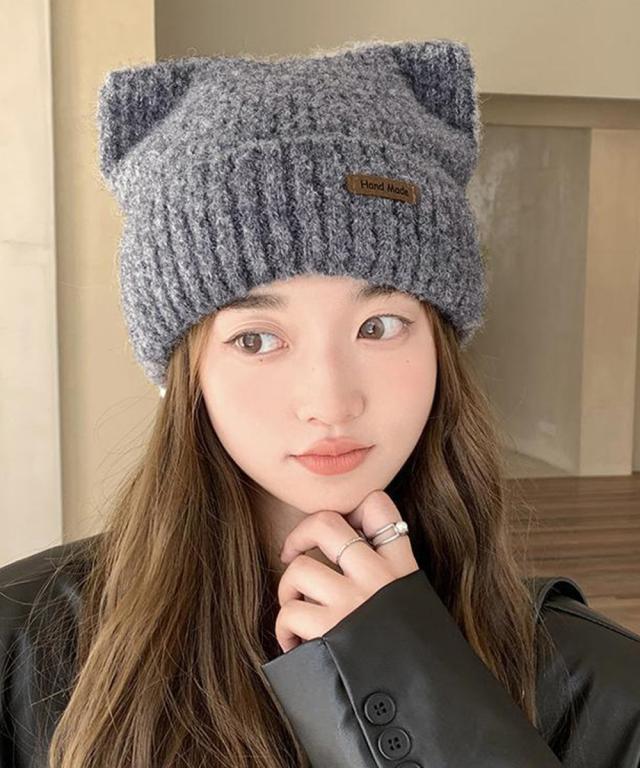 猫耳ビーニー リブニット帽子 レディース 送料無料 即日発送-6