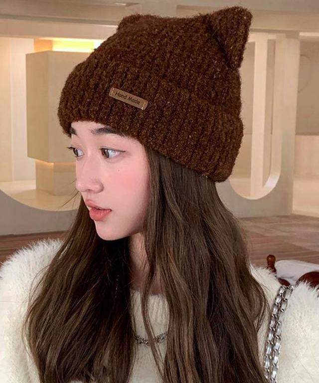 猫耳ビーニー リブニット帽子 レディース 送料無料 即日発送-7