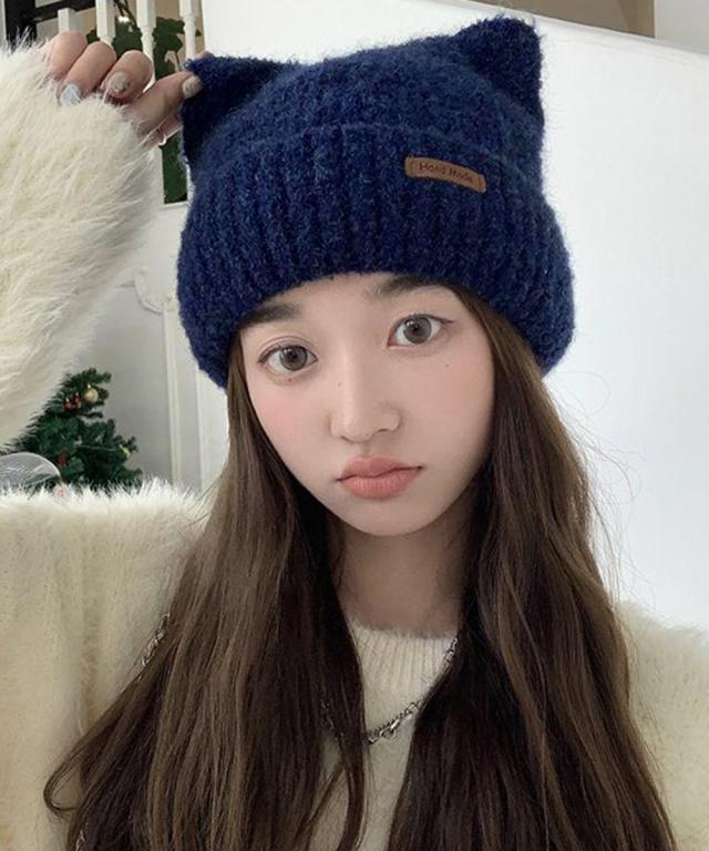 猫耳ビーニー リブニット帽子 レディース 送料無料 即日発送-8