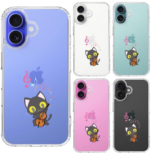 iPhone16 ケース クリア チェロ ねこ スマホケース 側面ソフト 背面ハード ハイブリッド  送料無料-1