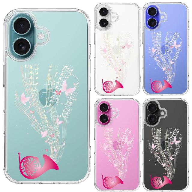 iPhone16 ケース クリア ホルン 音符 スマホケース 側面ソフト 背面ハード ハイブリッド  送料無料-1