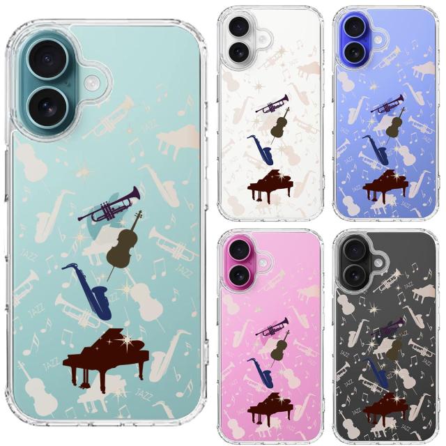 iPhone16 ケース クリア JAZZ 2 楽器 音符 スマホケース 側面ソフト 背面ハード ハイブリッド  送料無料-1