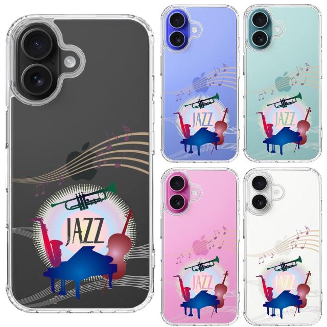 iPhone16 ケース クリア JAZZ 1 楽器 音符 スマホケース 側面ソフト 背面ハード ハイブリッド  送料無料-1