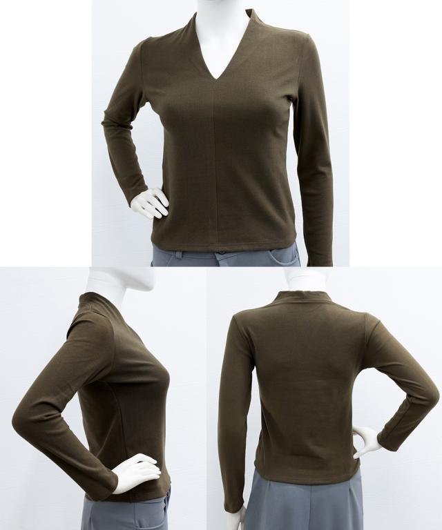 Vネック ベーシック 長袖 カットソー 送料無料 即日発送-9