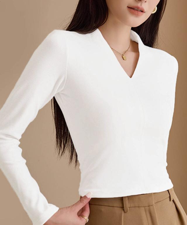 Vネック ベーシック 長袖 カットソー 送料無料 即日発送-5