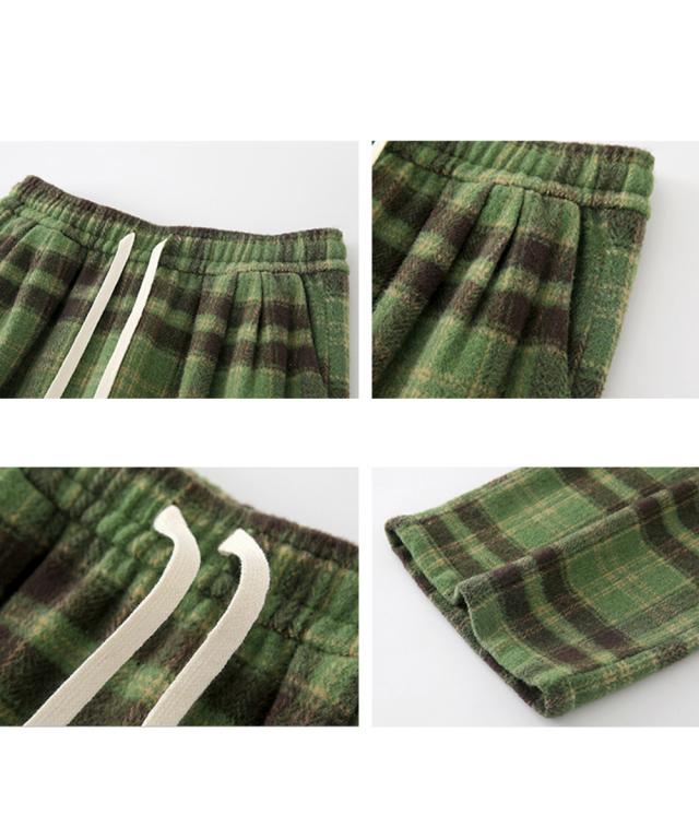 チェック柄パンツハイウエストワイドパンツ 送料無料 即日発送-3