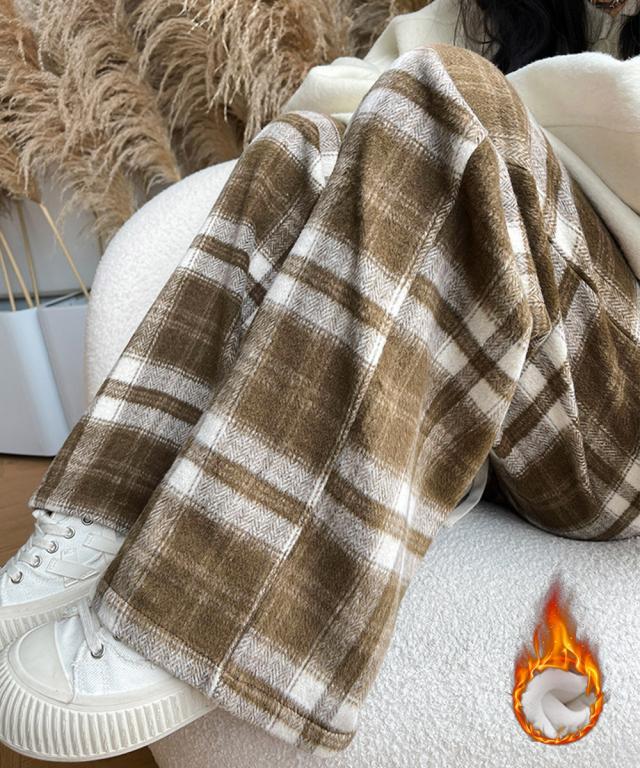 チェック柄パンツハイウエストワイドパンツ 送料無料 即日発送-7