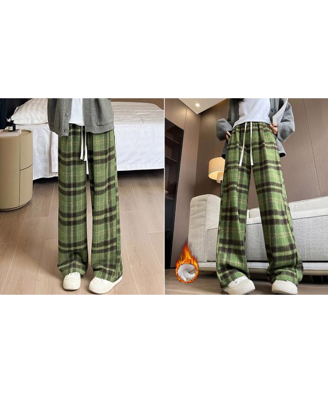 チェック柄パンツハイウエストワイドパンツ 送料無料 即日発送-8