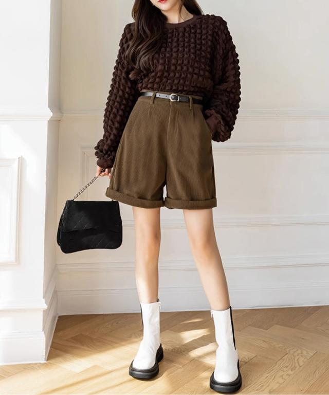 コーデュロイショートパンツ ハイウエスト SK21893114-8484 送料無料 即日発送-8