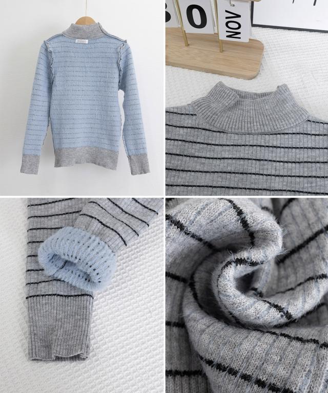 裏微起毛ニットトップスボーダーニット厚手 送料無料 即日発送-3