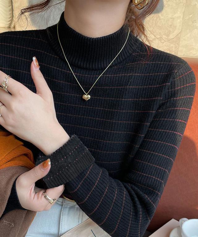 裏微起毛ニットトップスボーダーニット厚手 送料無料 即日発送-5