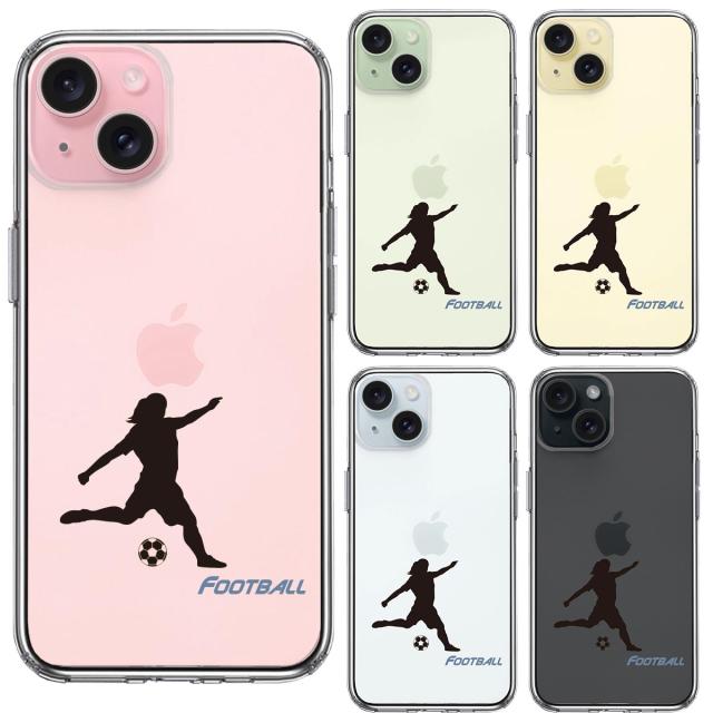 iPhone15Plus ケース クリア サッカー 女子 スマホケース 側面ソフト 背面ハード ハイブリッド 送料無料-1
