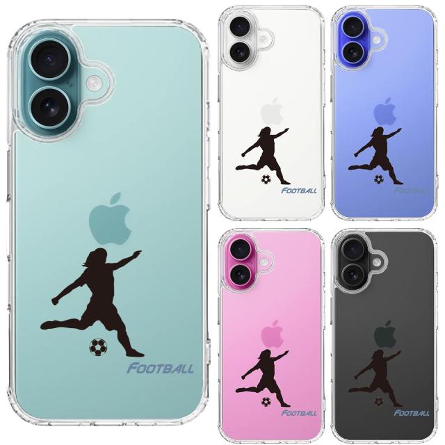 iPhone16 ケース クリア サッカー 女子 スマホケース 側面ソフト 背面ハード ハイブリッド 送料無料-1