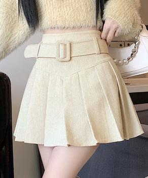 プリーツスカートコーデュロイミニスカート 送料無料 即日発送-5