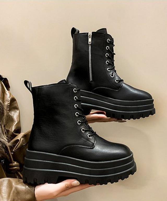 ショートブーツ厚底 ワークブーツ美脚脚長 送料無料 即日発送-1