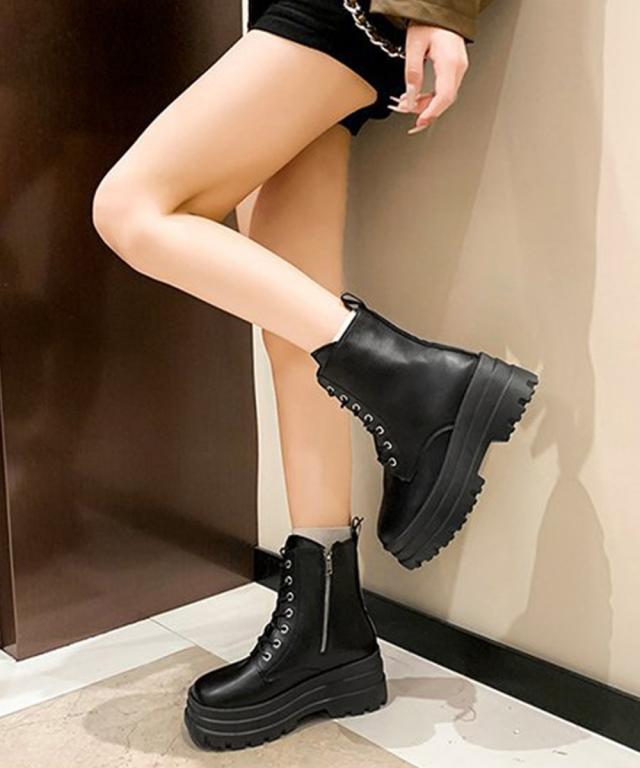 ショートブーツ厚底 ワークブーツ美脚脚長 送料無料 即日発送-5