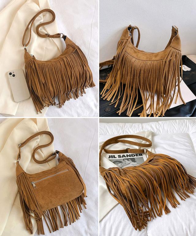 フリンジショルダーバッグスエード調バッグ 送料無料 即日発送-2