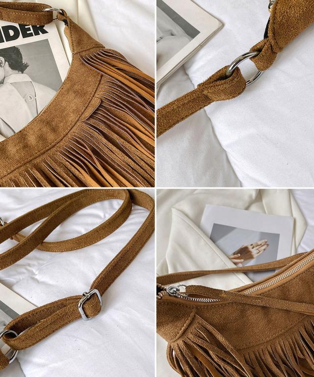 フリンジショルダーバッグスエード調バッグ 送料無料 即日発送-3