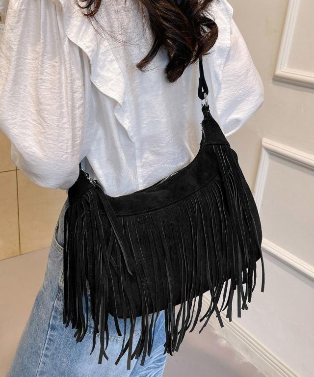 フリンジショルダーバッグスエード調バッグ 送料無料 即日発送-4