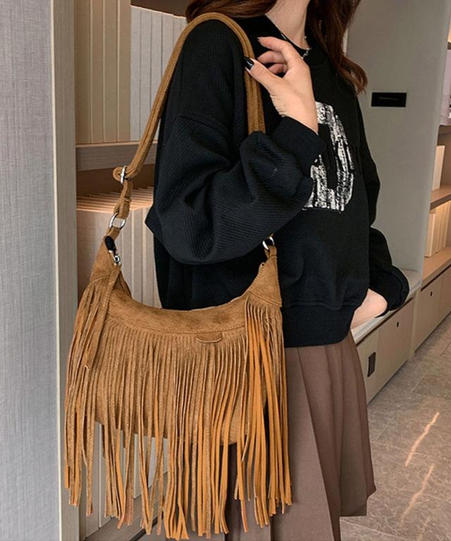 フリンジショルダーバッグスエード調バッグ 送料無料 即日発送-5