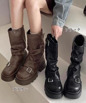 ショートブーツ 厚底カバーミドルブーツ 送料無料 即日発送-1