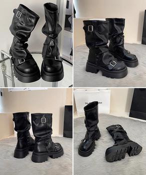 ショートブーツ 厚底カバーミドルブーツ 送料無料 即日発送-8