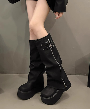 カバーロングブーツ厚底 ルーズシルエット 送料無料 即日発送-0