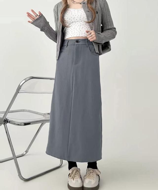 ハイウエストスリットロングスーツスカート 送料無料 即日発送-4