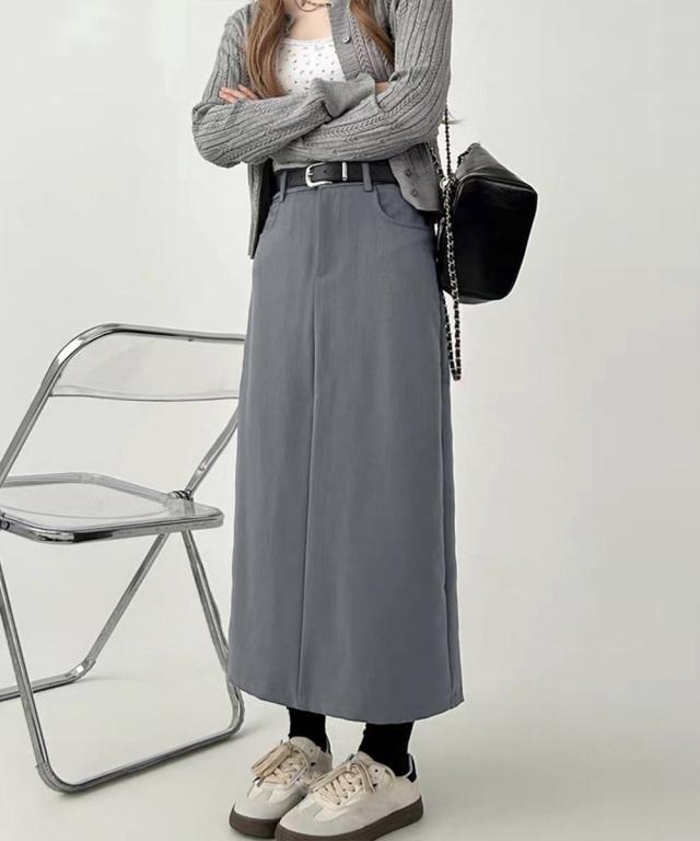 ハイウエストスリットロングスーツスカート 送料無料 即日発送-6