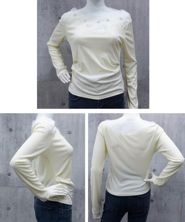 花柄装飾 長袖 リブトップス 送料無料 即日発送-9