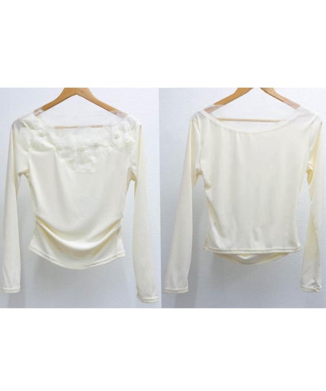 花柄装飾 長袖 リブトップス 送料無料 即日発送-2