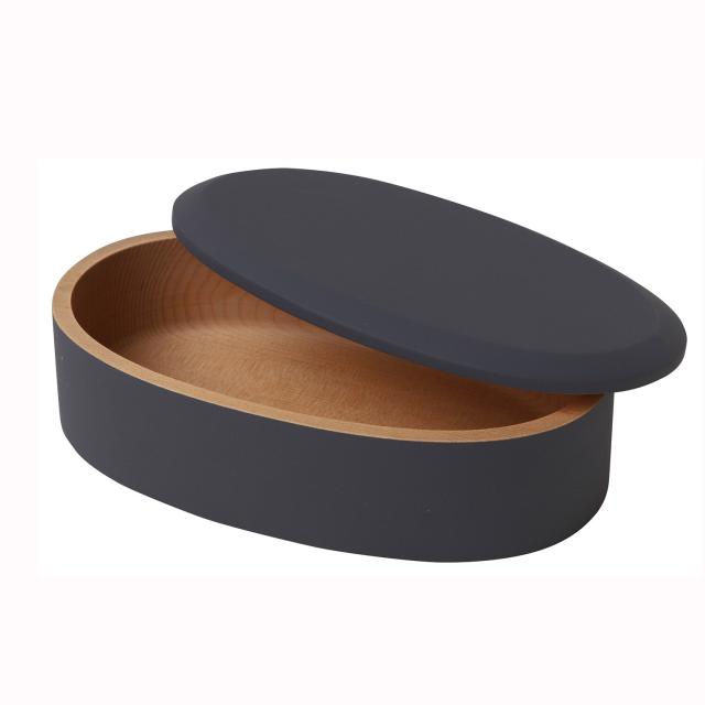 木製くりぬき弁当箱 オーバル スモーキーベージュ スモーキーネイビー スモーキーグレー 送料無料-3