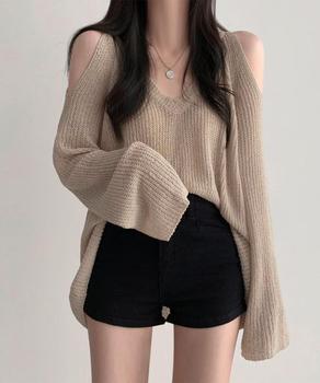 サマーニット 薄手長袖 Vネック 肩出し 送料無料 即日発送-6