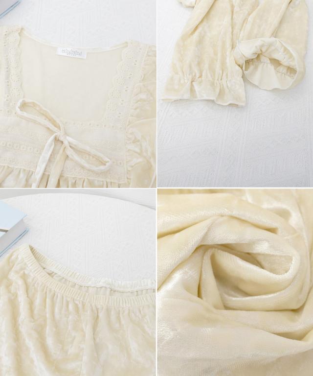 ベロア調パジャマ レディース部屋着セット 送料無料 即日発送-3