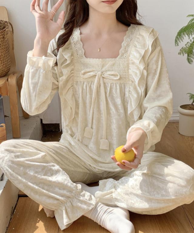 ベロア調パジャマ レディース部屋着セット 送料無料 即日発送-4