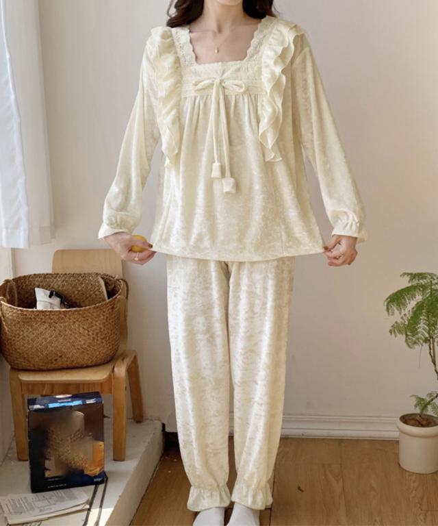 ベロア調パジャマ レディース部屋着セット 送料無料 即日発送-5