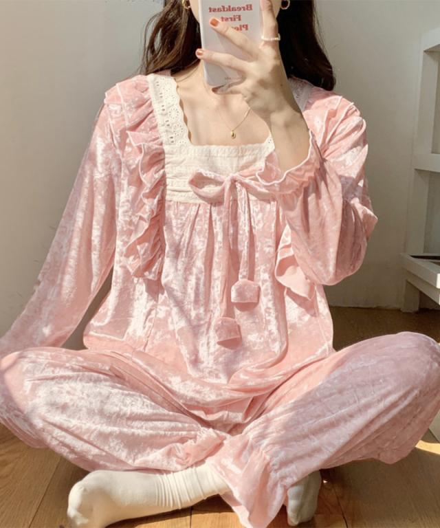 ベロア調パジャマ レディース部屋着セット 送料無料 即日発送-6