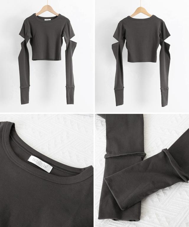 長袖Tシャツ 袖カットアウト カットソー 送料無料 即日発送-2