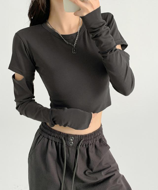 長袖Tシャツ 袖カットアウト カットソー 送料無料 即日発送-6