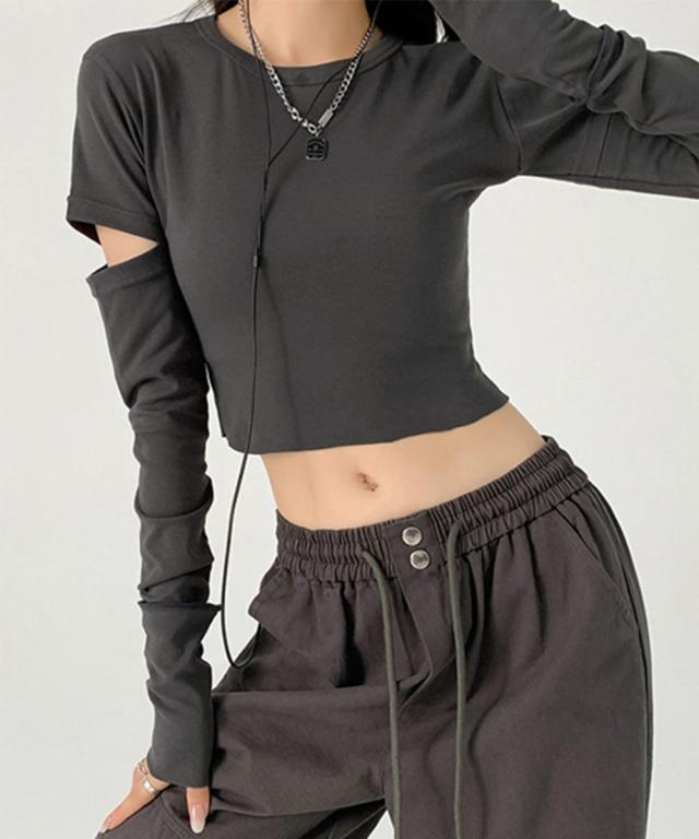 長袖Tシャツ 袖カットアウト カットソー 送料無料 即日発送-7